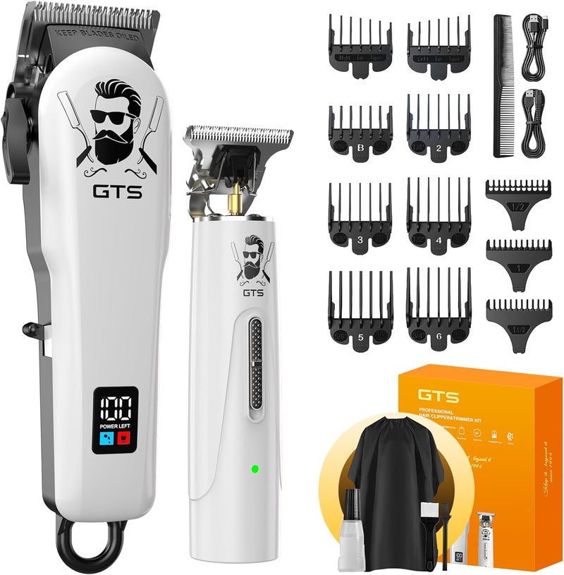 GTS PRO مقصات شعر GTSPro للرجال، مجموعة مقصات ومشذب، مقصات حلاق، مشذب شعر كهربائي مع صندوق، هدايا للرجال باللون الأبيض - Image 1